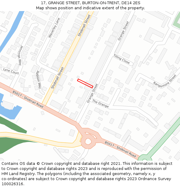 17, GRANGE STREET, BURTON-ON-TRENT, DE14 2ES: Location map and indicative extent of plot
