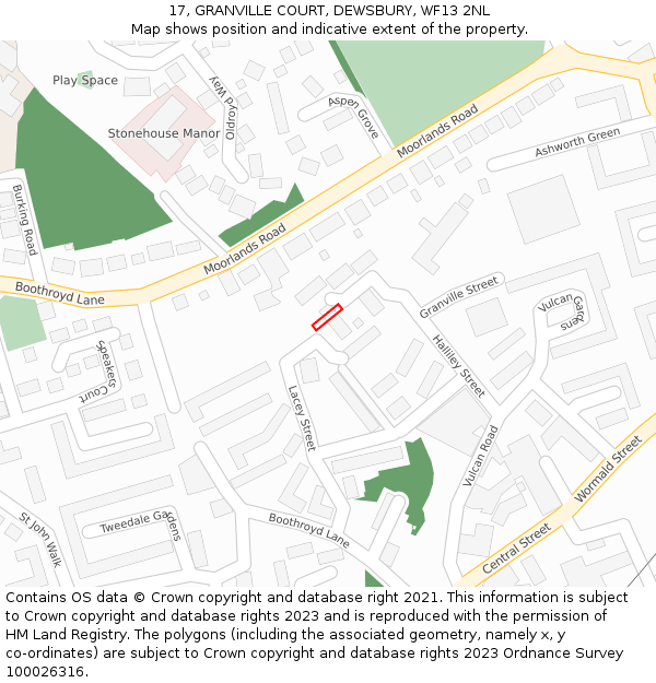 17, GRANVILLE COURT, DEWSBURY, WF13 2NL: Location map and indicative extent of plot