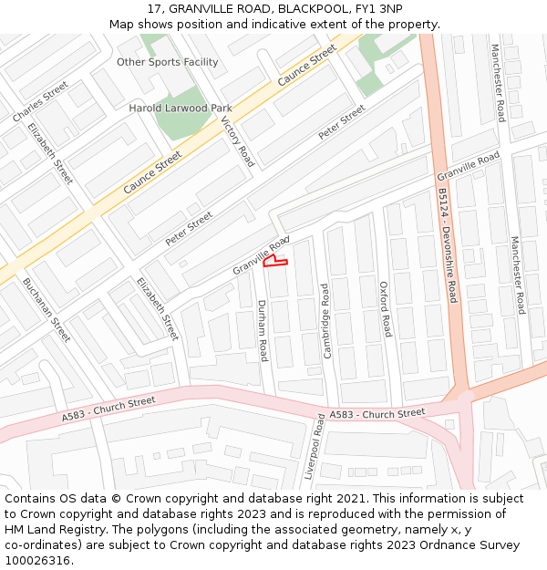 17, GRANVILLE ROAD, BLACKPOOL, FY1 3NP: Location map and indicative extent of plot