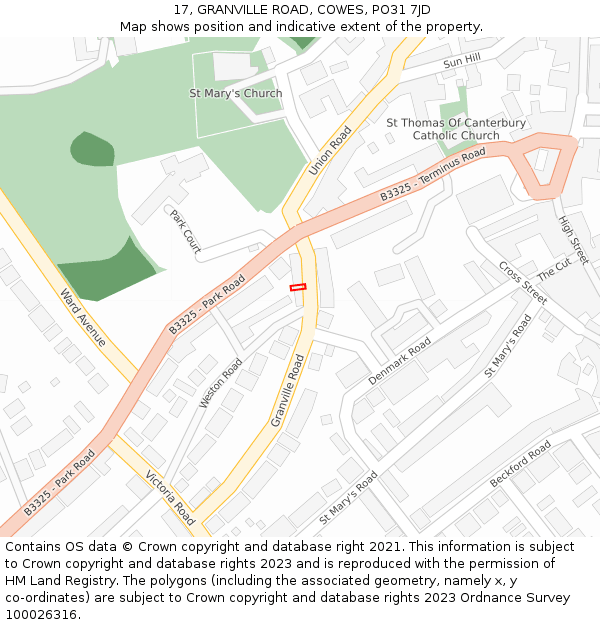 17, GRANVILLE ROAD, COWES, PO31 7JD: Location map and indicative extent of plot
