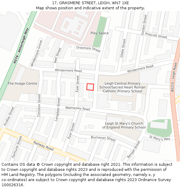 17, GRASMERE STREET, LEIGH, WN7 1XE: Location map and indicative extent of plot