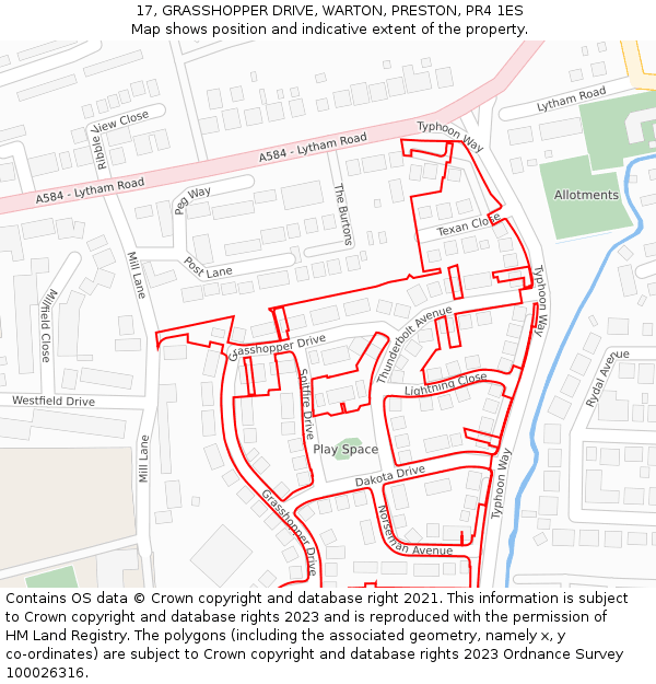 17, GRASSHOPPER DRIVE, WARTON, PRESTON, PR4 1ES: Location map and indicative extent of plot