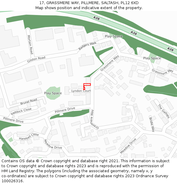17, GRASSMERE WAY, PILLMERE, SALTASH, PL12 6XD: Location map and indicative extent of plot