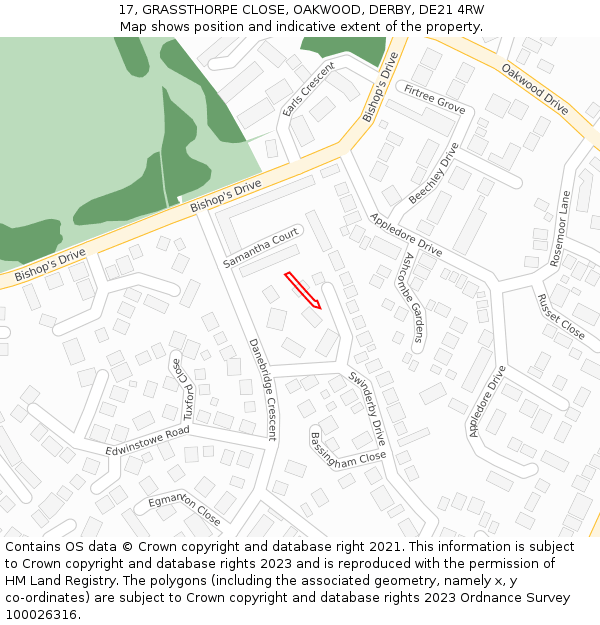 17, GRASSTHORPE CLOSE, OAKWOOD, DERBY, DE21 4RW: Location map and indicative extent of plot