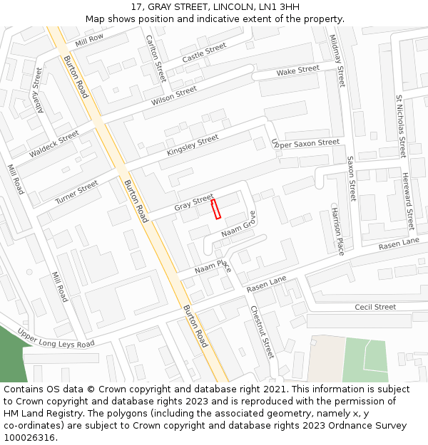 17, GRAY STREET, LINCOLN, LN1 3HH: Location map and indicative extent of plot