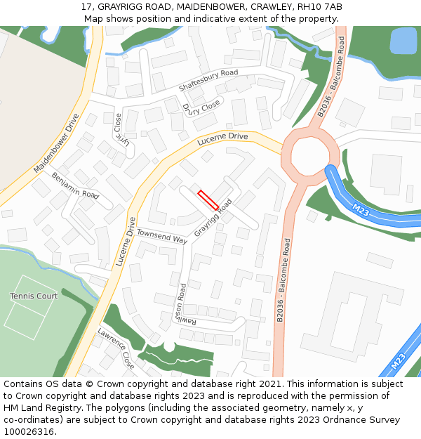 17, GRAYRIGG ROAD, MAIDENBOWER, CRAWLEY, RH10 7AB: Location map and indicative extent of plot
