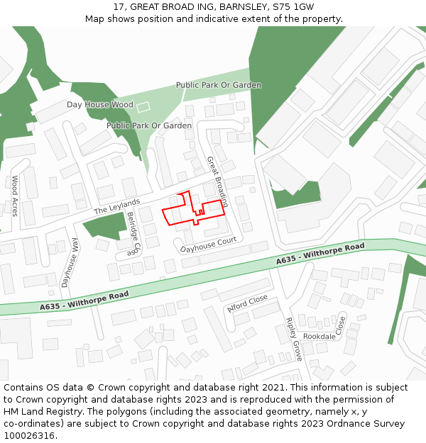17, GREAT BROAD ING, BARNSLEY, S75 1GW: Location map and indicative extent of plot