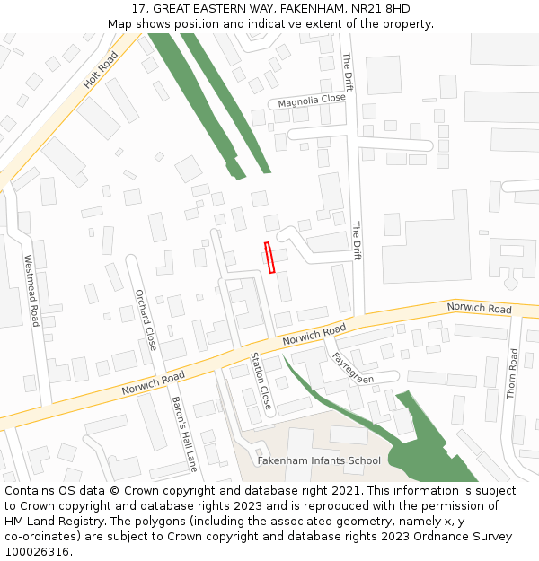 17, GREAT EASTERN WAY, FAKENHAM, NR21 8HD: Location map and indicative extent of plot