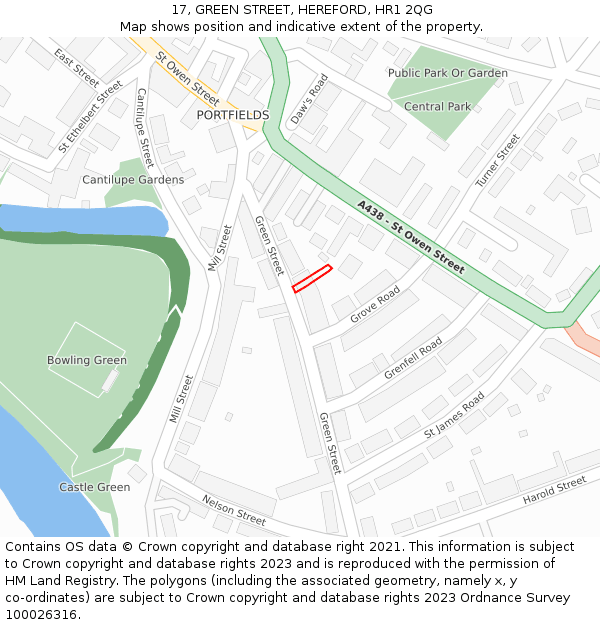 17, GREEN STREET, HEREFORD, HR1 2QG: Location map and indicative extent of plot