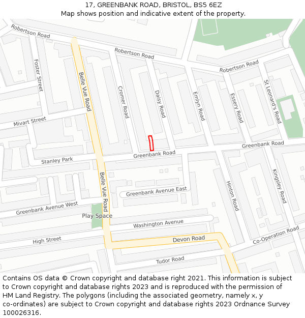 17, GREENBANK ROAD, BRISTOL, BS5 6EZ: Location map and indicative extent of plot