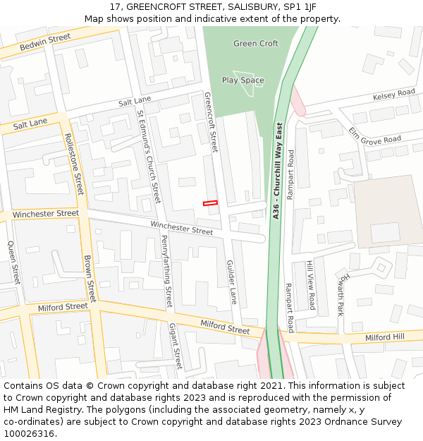 17, GREENCROFT STREET, SALISBURY, SP1 1JF: Location map and indicative extent of plot