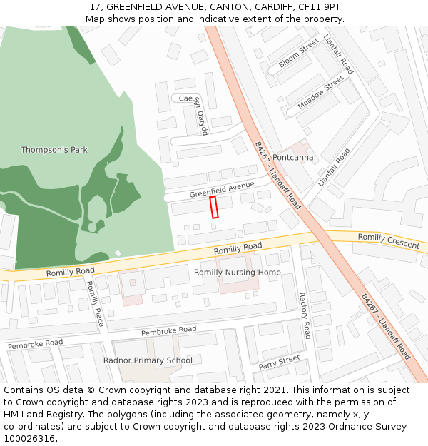 17, GREENFIELD AVENUE, CANTON, CARDIFF, CF11 9PT: Location map and indicative extent of plot