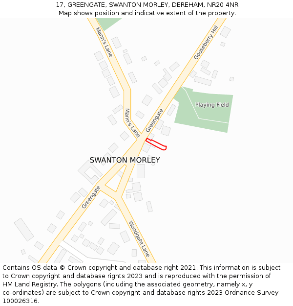 17, GREENGATE, SWANTON MORLEY, DEREHAM, NR20 4NR: Location map and indicative extent of plot