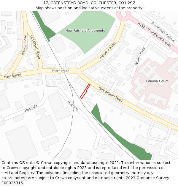 17, GREENSTEAD ROAD, COLCHESTER, CO1 2SZ: Location map and indicative extent of plot