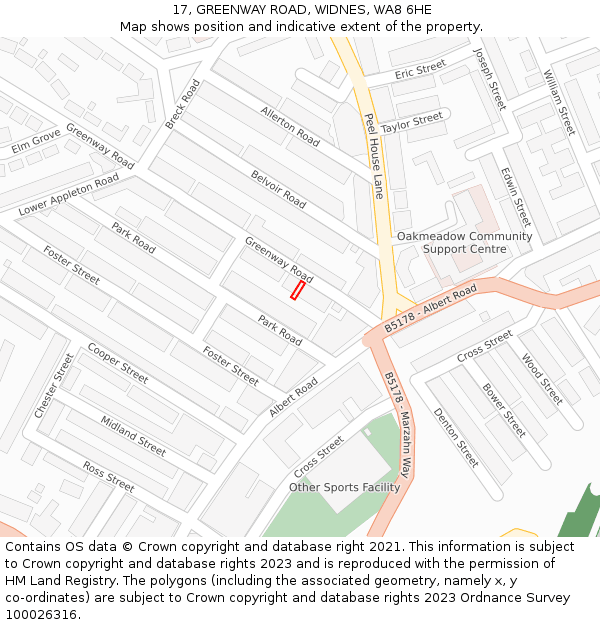 17, GREENWAY ROAD, WIDNES, WA8 6HE: Location map and indicative extent of plot