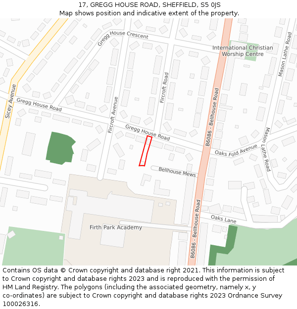 17, GREGG HOUSE ROAD, SHEFFIELD, S5 0JS: Location map and indicative extent of plot