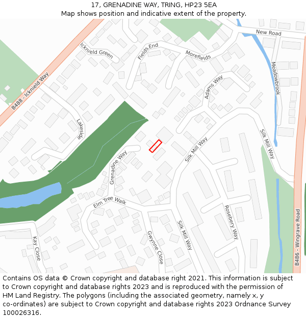 17, GRENADINE WAY, TRING, HP23 5EA: Location map and indicative extent of plot
