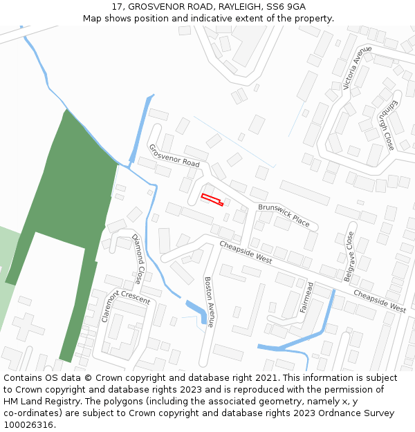 17, GROSVENOR ROAD, RAYLEIGH, SS6 9GA: Location map and indicative extent of plot