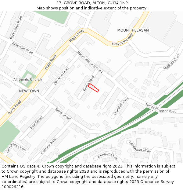 17, GROVE ROAD, ALTON, GU34 1NP: Location map and indicative extent of plot