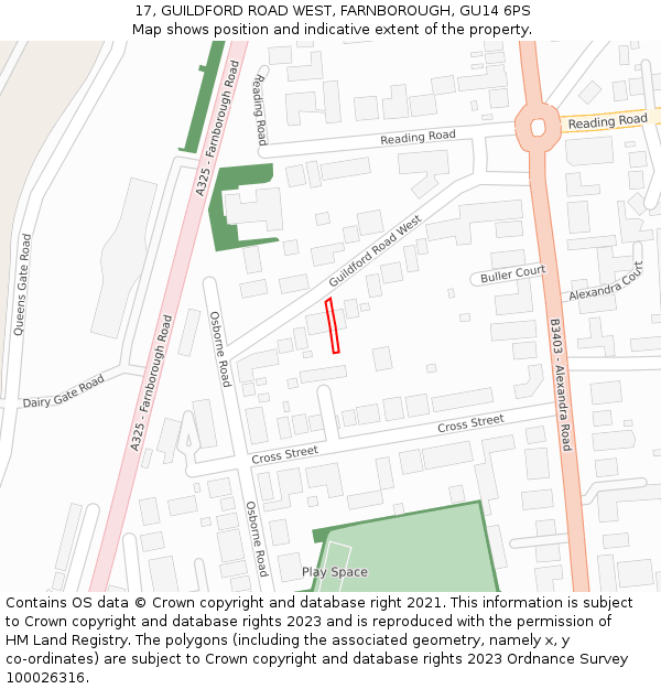17, GUILDFORD ROAD WEST, FARNBOROUGH, GU14 6PS: Location map and indicative extent of plot