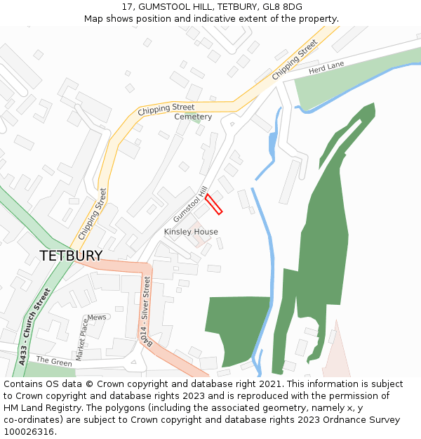 17, GUMSTOOL HILL, TETBURY, GL8 8DG: Location map and indicative extent of plot