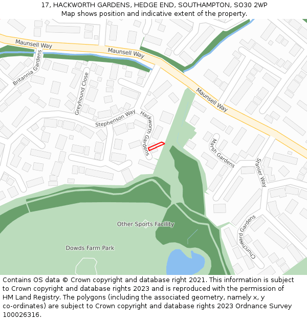 17, HACKWORTH GARDENS, HEDGE END, SOUTHAMPTON, SO30 2WP: Location map and indicative extent of plot