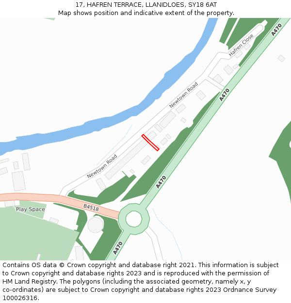 17, HAFREN TERRACE, LLANIDLOES, SY18 6AT: Location map and indicative extent of plot