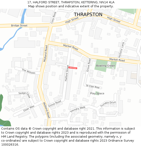 17, HALFORD STREET, THRAPSTON, KETTERING, NN14 4LA: Location map and indicative extent of plot