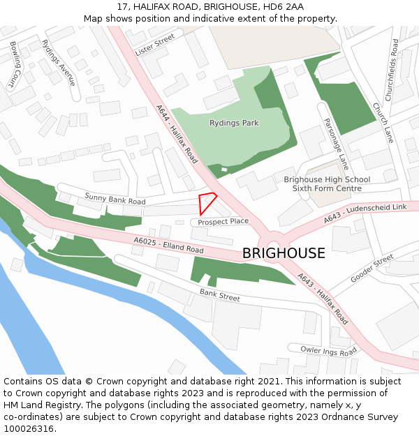 17, HALIFAX ROAD, BRIGHOUSE, HD6 2AA: Location map and indicative extent of plot