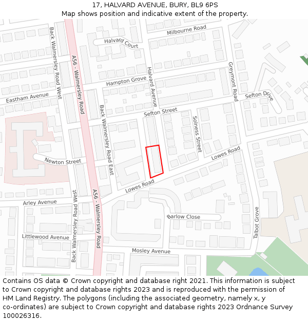 17, HALVARD AVENUE, BURY, BL9 6PS: Location map and indicative extent of plot