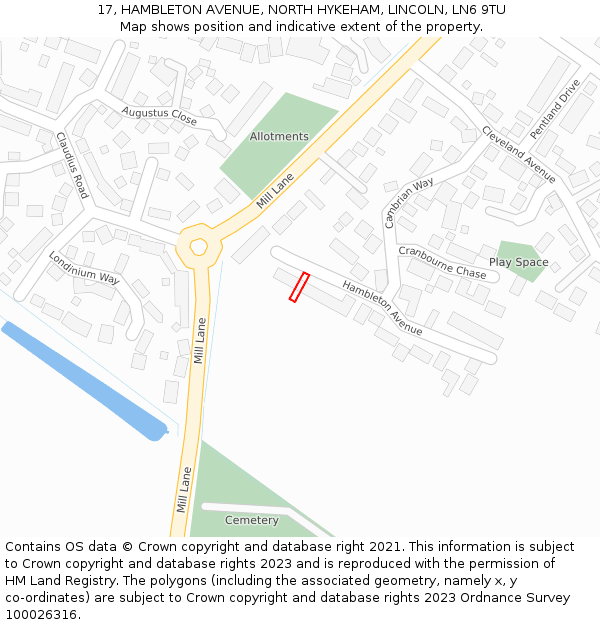 17, HAMBLETON AVENUE, NORTH HYKEHAM, LINCOLN, LN6 9TU: Location map and indicative extent of plot