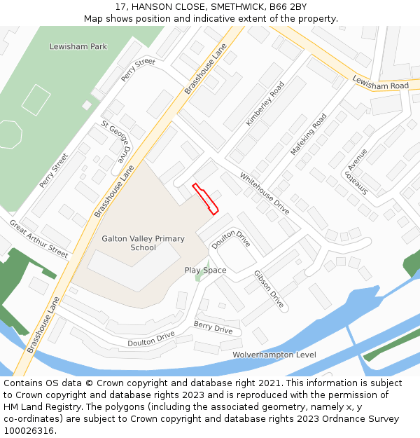 17, HANSON CLOSE, SMETHWICK, B66 2BY: Location map and indicative extent of plot