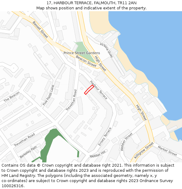 17, HARBOUR TERRACE, FALMOUTH, TR11 2AN: Location map and indicative extent of plot