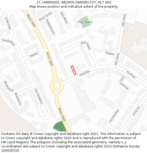 17, HARDINGS, WELWYN GARDEN CITY, AL7 2EQ: Location map and indicative extent of plot