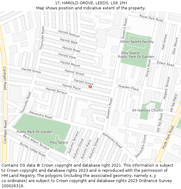 17, HAROLD GROVE, LEEDS, LS6 1PH: Location map and indicative extent of plot