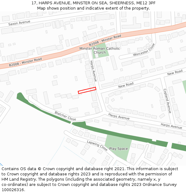 17, HARPS AVENUE, MINSTER ON SEA, SHEERNESS, ME12 3PF: Location map and indicative extent of plot