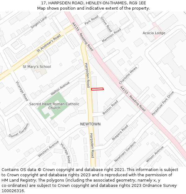 17, HARPSDEN ROAD, HENLEY-ON-THAMES, RG9 1EE: Location map and indicative extent of plot