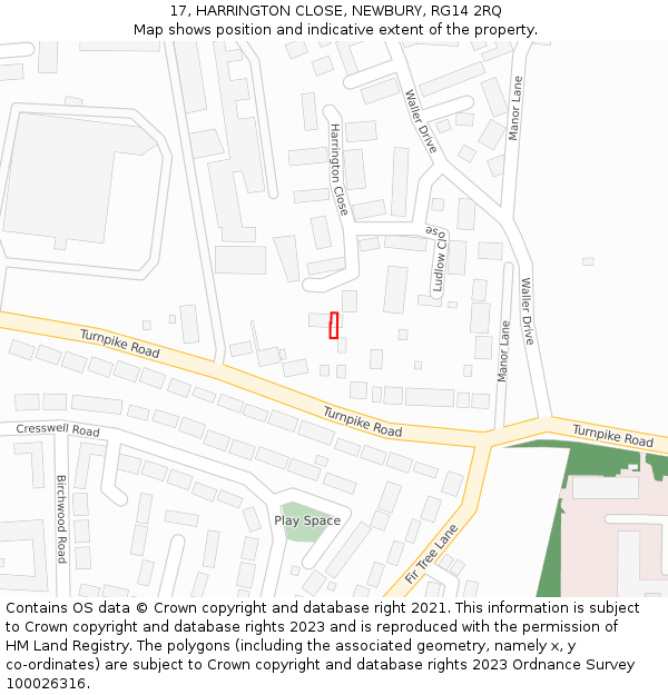 17, HARRINGTON CLOSE, NEWBURY, RG14 2RQ: Location map and indicative extent of plot
