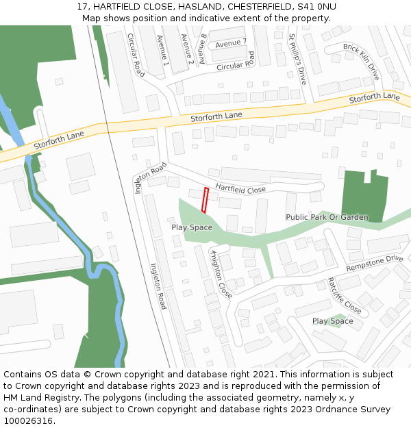 17, HARTFIELD CLOSE, HASLAND, CHESTERFIELD, S41 0NU: Location map and indicative extent of plot