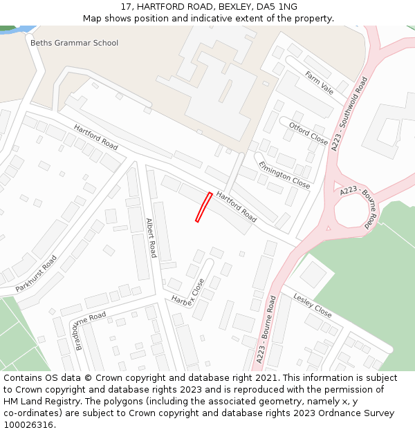 17, HARTFORD ROAD, BEXLEY, DA5 1NG: Location map and indicative extent of plot