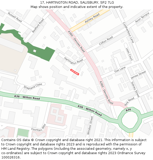 17, HARTINGTON ROAD, SALISBURY, SP2 7LG: Location map and indicative extent of plot