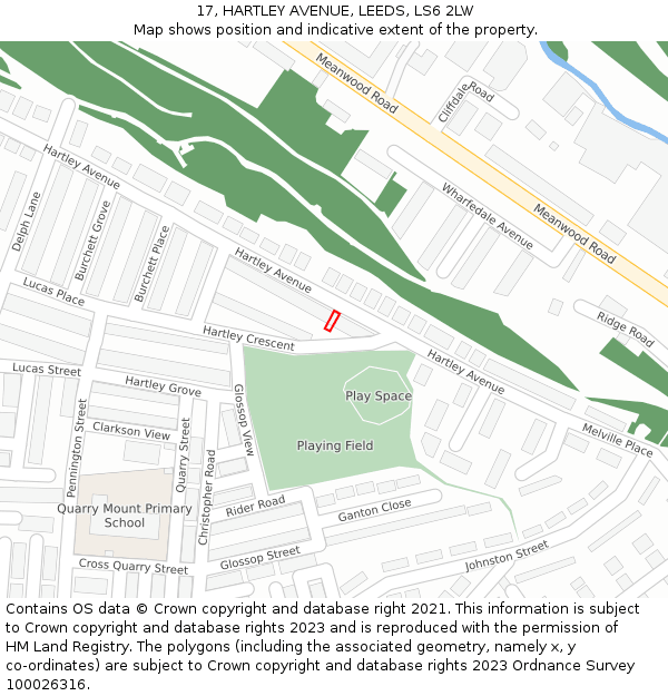 17, HARTLEY AVENUE, LEEDS, LS6 2LW: Location map and indicative extent of plot