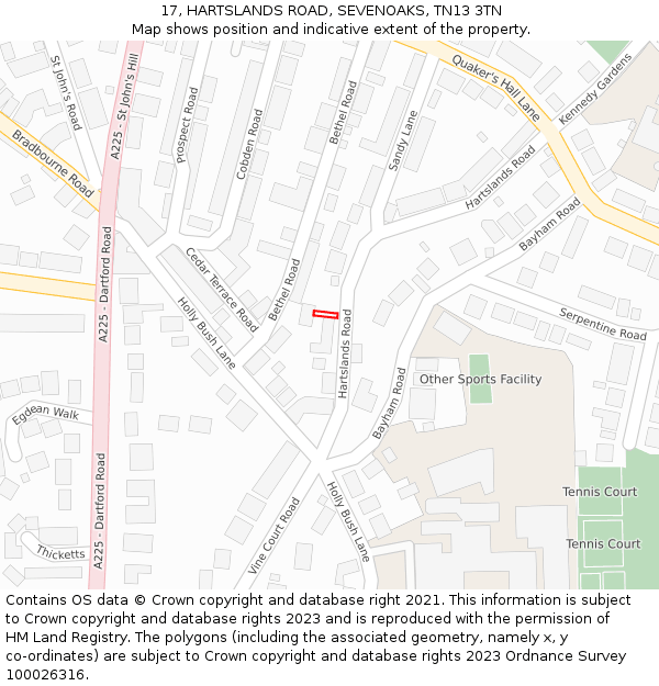 17, HARTSLANDS ROAD, SEVENOAKS, TN13 3TN: Location map and indicative extent of plot