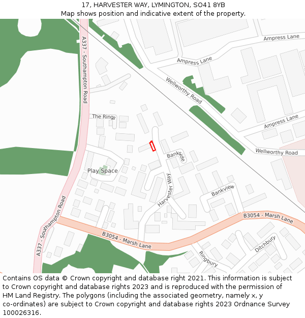 17, HARVESTER WAY, LYMINGTON, SO41 8YB: Location map and indicative extent of plot