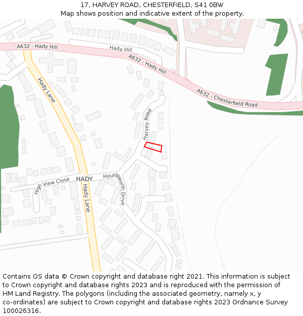 17, HARVEY ROAD, CHESTERFIELD, S41 0BW: Location map and indicative extent of plot