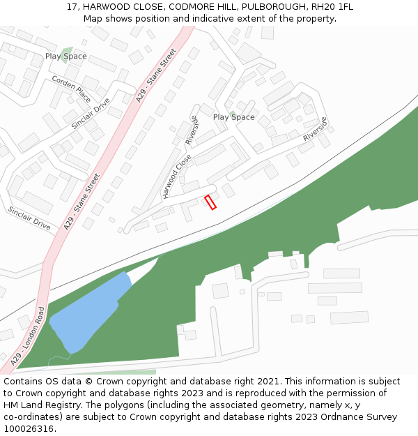 17, HARWOOD CLOSE, CODMORE HILL, PULBOROUGH, RH20 1FL: Location map and indicative extent of plot