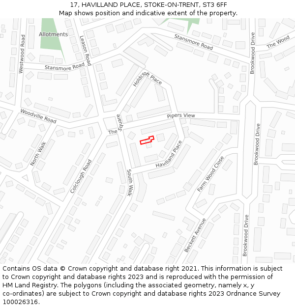 17, HAVILLAND PLACE, STOKE-ON-TRENT, ST3 6FF: Location map and indicative extent of plot