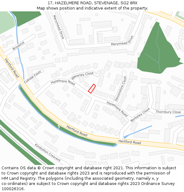 17, HAZELMERE ROAD, STEVENAGE, SG2 8RX: Location map and indicative extent of plot