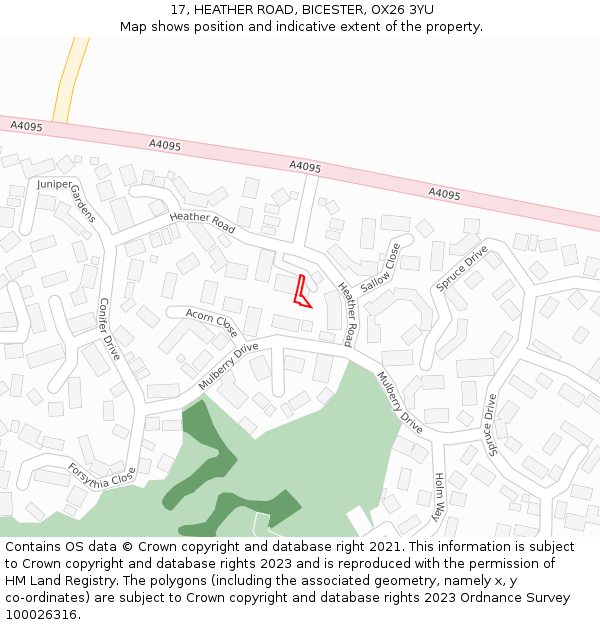 17, HEATHER ROAD, BICESTER, OX26 3YU: Location map and indicative extent of plot