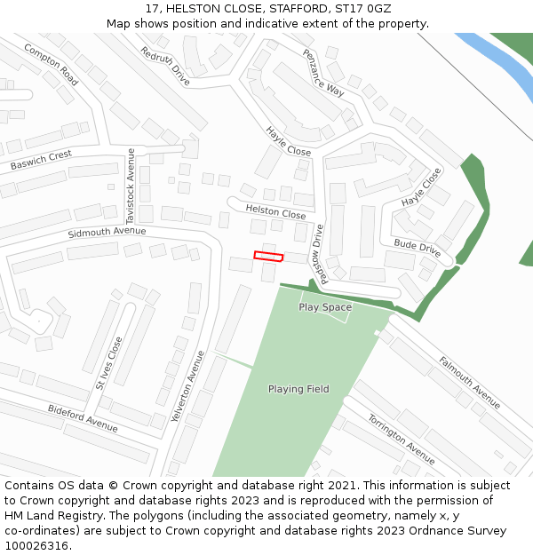 17, HELSTON CLOSE, STAFFORD, ST17 0GZ: Location map and indicative extent of plot